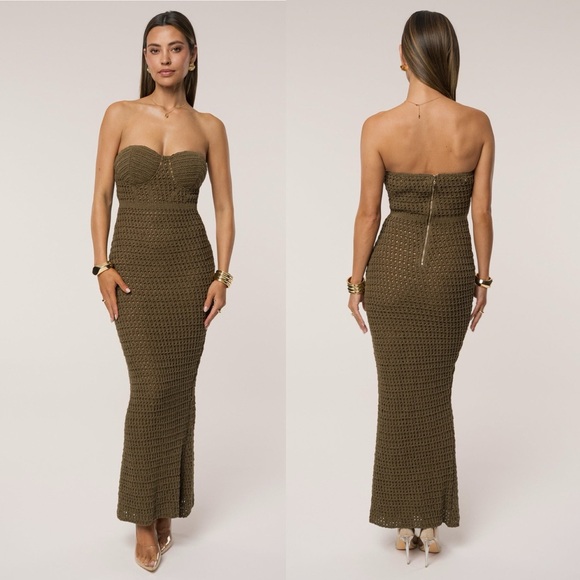 NWT JLUXLABEL XL Olive Deep Sea Green Crochet Maxi Dress